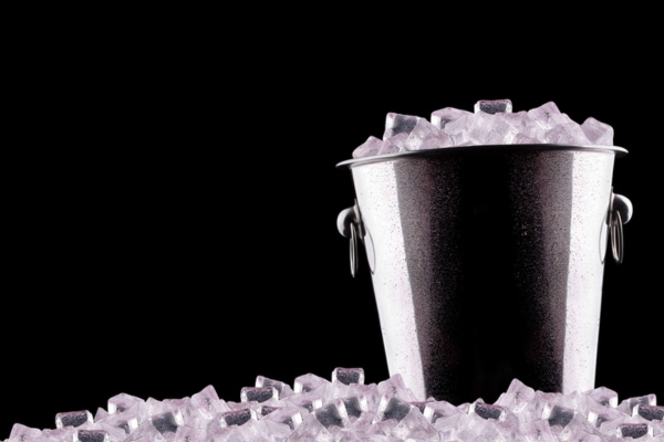 ice cubes in a bucket for cooling