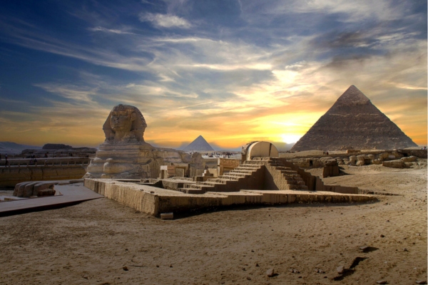 sunset by the great pyramids of egypt