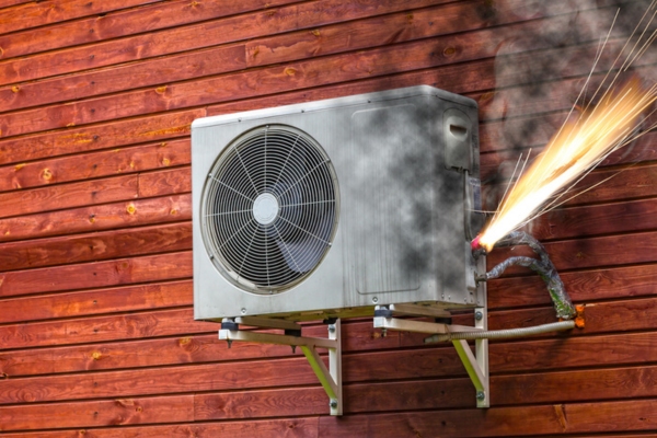 outdoor air conditioner unit causing electrical spark depicting burning smell